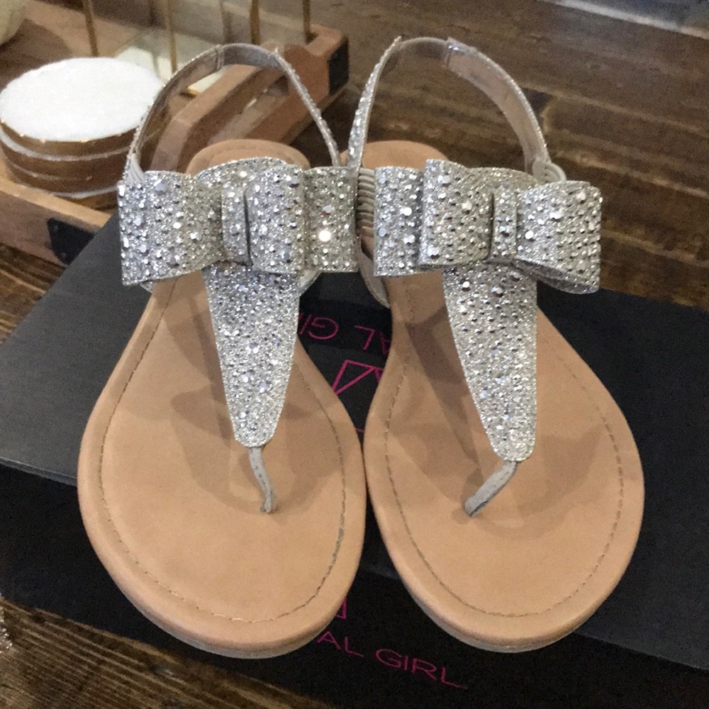 Silver Sequenced Sandals with Bow